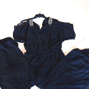 EUC Size 10, Chiffon like evening jumpsuit with beading.